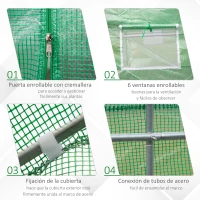 Outsunny Invernadero de  Túnel 445x200x200 cm Invernadero de Jardín con 6 Ventanas y Cubierta de Polietileno PE 140 g/m² Verde(m-5)