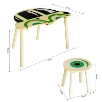 HOMCOM Ensemble table et chaises enfants design voiture MDF bois de pin beige vert(m-3)