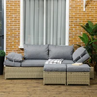 Outsunny 4-tlg. Gartenmöbelset, Rattanoptik, 2x Sofa, 2x Hocker, frei kombinierbar, Sitzkissen, dunkelgrau(m-2)
