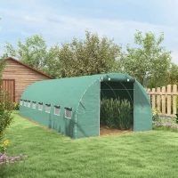 Outsunny Serre de jardin tunnel 24m² 8L x 3l x 2H m - 16 fenêtres, Porte zippée enroulable acier galvanisé, bâche PE, Vert(m-2)