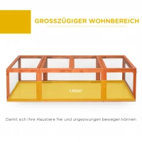 Pawhut Freilaufgehege für Kleintiere Aufklappbares Dach Tannenholz Orange(m-4)