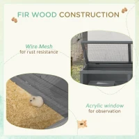 PawHut Wooden Hamster Cage with Sliding Tray, Openable Top, Hut for Syrian Hamster, Grey(m-7)