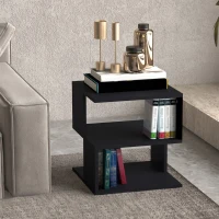 HOMCOM Side Table, Square Coffee Table, Modern End Table with 2 Tier Storage Shelves for Living Room, Bedroom, Black(m-10)