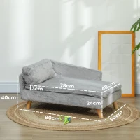 PawHut Hundebett, Hundesofa, waschbarer Plüschbezug, bis 20 kg, 80 x 50 x 40 cm, Hellgrau(m-3)