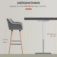 HOMCOM 2er-Set Barhocker, inkl. Fußstütze, Massivholz, 55 cm x 48c m x 100 cm,  Grau(m-7)