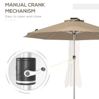 Outsunny 3m Parasol, with Solar-Powered LED Lights - Khaki(m-6)