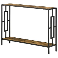 HOMCOM Industrial Console Table with Storage Shelf, Narrow Hallway Dressing Desk with Metal Frame for Living Room, Bedroom, Rustic Brown(m-11)