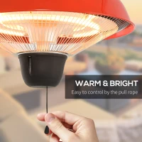 Outsunny 1500W Garden Electric Halogen Outdoor Heater Hanging Lamp Aluminum Outdoor Ceiling Mounted Heat Warmer - Red(m-4)