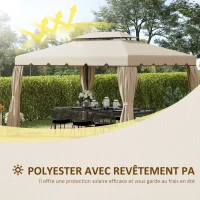 Outsunny Toile de rechange pour pavillon tonnelle tente toit de remplacement gazebo de jardin tissu polyester 4 x 3 m beige(m-4)