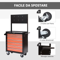 HOMCOM Carrello Porta Utensili Attrezzi Attrezzatura con Cassettiera 61.5 x 33 x 76cm Nero e Arancione(m-7)