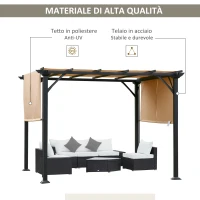 Outsunny Pergola Gazebo da Giardino in Acciaio con Tende Regolabili 3x3m, Marrone Chiaro(m-4)