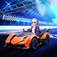 HOMCOM Macchina Elettrica per Bambini Lamborghini con Telecomando, Fari LED e Musica, Età 3+ Anni, Arancione(m-2)
