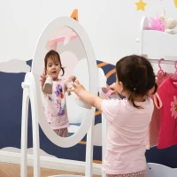 HOMCOM Free Standing Full Length Mirror, Child's Dressing Mirror with storage shelf, Children's White Bedroom Furniture 360° Rotation MDF, For 3- 8 Years Old, 40L x 30W x 104H cm(m-8)