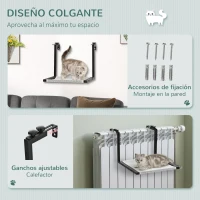 PawHut Hamaca Gatos para Radiador con Gancho Ajustable Cama Colgante de Tela Extraíble Marco de Acero para Protector de Chimenea 42,5x54x34 cm Negro y Beige(m-4)