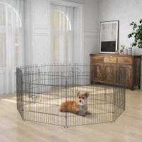 PawHut Parque de Juegos para Perros 8 Paneles 76x71 cm Plegables Jaula Metálica para Mascotas con Puerta para Jardín Patio Exterior Negro(m-2)