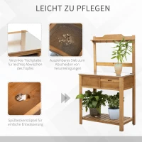 Outsunny Pflanztisch mit verzinkter Arbeitsplatte Gärtnertisch für Garten Balkon und Terrasse mit Ablage Blumenregal Blumenständer aus Tannenholz Metall Natur 80 x 42 x 142 cm(m-6)