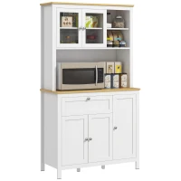 HOMCOM Buffet de cuisine haut 5 portes dont 2 portes vitrées et 1 tiroir, 1 niche centrale - hauteur 180 cm blanc(m-1)