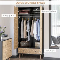 HOMCOM Modern Wardrobe Cabinet Wood Grain Sticker Surface with Shelf, Hanging Rod and 2 Drawers 90x50x190cm(m-4)