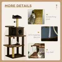 PawHut 136cm Cat Tree for Indoor Cats, Modern Cat Tower with Scratching Posts, house, Platforms, Toy Ball - Brown(m-6)