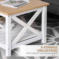 HOMCOM Beistelltisch Couchtisch Kaffeetisch stabiler Teetisch Wohnzimmertisch Bauernhausstil MDF Natur+Weiß 116 x 60 x 48 cm(m-5)