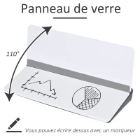 HOMCOM Support tablette organisateur de bureau 2 en 1 - panneau en verre rabattable - 4 compartiments de rangement + porte marqueur - noir blanc(m-5)