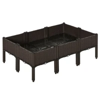 Outsunny Hochbeet 6-teiliger Pflanzkasten mit Abflusslöchern Rattan-Look Blumenkasten DIY Braun 40 x 40 x 44 cm(m-15)