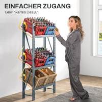 HOMCOM Getränkekistenregal, 3-stufig, beschichtetes Stahl, schnelle Montage, Grau, 80x30x160 cm(m-6)