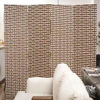 HOMCOM Biombo Separador de Ambientes de 4 Paneles Plegables de Madera de Pino y Fibra de Papel 180x180cm Marrón y Blanco(m-7)