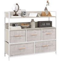 HOMCOM Rustic Chest of Five Fabric Drawers - Natural