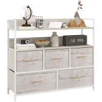HOMCOM Rustic Chest of Five Fabric Drawers - Natural(m-1)