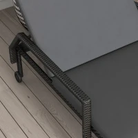 Outsunny Tumbona de Ratán Sintético con Respaldo Ajustable en 5 Posiciones Cojín y Ruedas 73x200x48 cm Gris Oscuro y Negro(m-8)