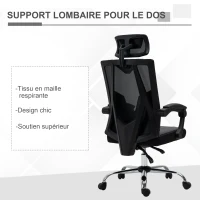 Vinsetto Fauteuil de bureau pivotante 360° avec appui-tête et support lombaire - hauteur d'assise réglable 58 x 62,5 x 112-120 cm gris(m-8)