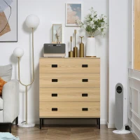 HOMCOM Commode 4 tiroirs meuble de rangement design industriel piètement métal noir 80 x 39 x 95 cm naturel(m-7)