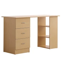 HOMCOM Scrivania Porta PC con 3 Cassetti e 3 Ripiani, Scrivania per Camera e Ufficio 120x49x72cm Legno Naturale(m-1)
