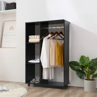 HOMCOM Open Wardrobe on Wheels, Bedroom Wardrobe with Clothes Hanging Rail, 3 Storage Shelves, Mobile Garment Rack for Cloakroom, Hallway, Black(m-2)