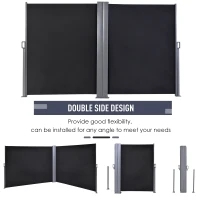 Outsunny 600 x 180 cm (HxL) Retractable Awning Double Canopy Side Privacy Protection Sun Shade Side Blind w/ Steel Frame Versatile Use In Garden Patio - Dark Grey(m-5)