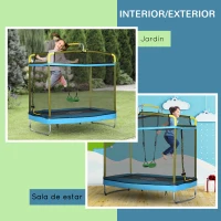 ZONEKIZ Elástica Infantil con Red de Seguridad Barra Horizontal Desmontable y Columpio 178x118x210 cm Azul Claro(m-6)