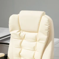 HOMCOM Silla de Escritorio con Reposapiés Silla Ejecutiva Giratoria con Altura Ajustable Tapizada en PU y Reposabrazos Crema(m-8)