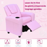 HOMCOM Kindersofa Kindersessel mit Fußstütze Armlehne Getränkehaltern verstellbare Rückenlehne Liegecouch Kindercouch Relaxsessel Kinder Sofa für 3-6 Jahre Jungen Mädchen Rosa(m-6)
