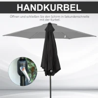 Outsunny Knickschirm Sonnenschirm Gartenschirm Marktschirm mit Handkurbel Alu 180/㎡ Polyester Schwarz ∅2,6 x 2,35 m(m-5)