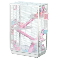 PawHut Hamster Cage, Gerbil Cage w/ Tubes, Exercise Wheel, Hut, Ramps, Platforms, 47 x 29.5 x 76cm - White(m-11)