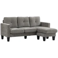 HOMCOM Sofá Esquinero en Forma de L Tapizado Poliéster Sofá Chaise Longue Reversible con 3 Cojines  186x130x84cm Marrón Topo(m-10)