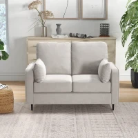 HOMCOM Canapé 2 places style contemporain avec 2 coussins supplémentaires piètement acier noir revêtement aspect velours beige(m-6)