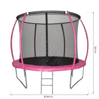 HOMCOM Cama Elástica Multifuncional Estable para Exterior e Interior Patio Gimnasio Trampolín Grande con Red Seguridad y Escalera Carga 100kg para Adultos y Niños Φ244x205 cm Rosa(m-3)