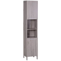 kleankin Columna de Baño Mueble Alto y Estrecho con Estantes Abiertos y 2 Armarios 30x32x172,5 cm Madera Grisácea(m-10)