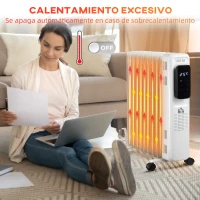 HOMCOM Radiador de Aceite 2180W Calefactor de Aceite 3 Modos con 9 Elementos Pantalla LED Control Táctil Termostato Temporizador 24H y Ruedas Superficie 20 m² 42,5x24x63 cm Blanco(m-4)