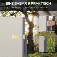 Outsunny Seitenmarkise, Seitenrollo, ausziehbar, Sichtschutz, Aluminium/Polyester, 3 x 1 m, Hellgrau(m-5)