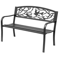 Outsunny Banc de Jardin 3 Places banc extérieur jardin Style Rural Chic pour balcon terrasse patio 127 x 60 x 85 cm métal époxy anticorrosion Noir(m-10)