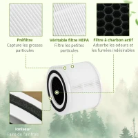 HOMCOM Purificateur d'air + Filtre pour purificateur d'air Ioniseur CADR 225m³/h minuterie 4 vitesses filtre à charbon actif(m-5)