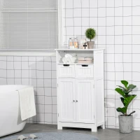 kleankin Mobile Bagno Multiuso Salvaspazio, Armadietto da Bagno con Armadietto 2 Ante, Mensola e 2 Cassetti Regolabili, 60x30x108.8cm, Bianco(m-2)